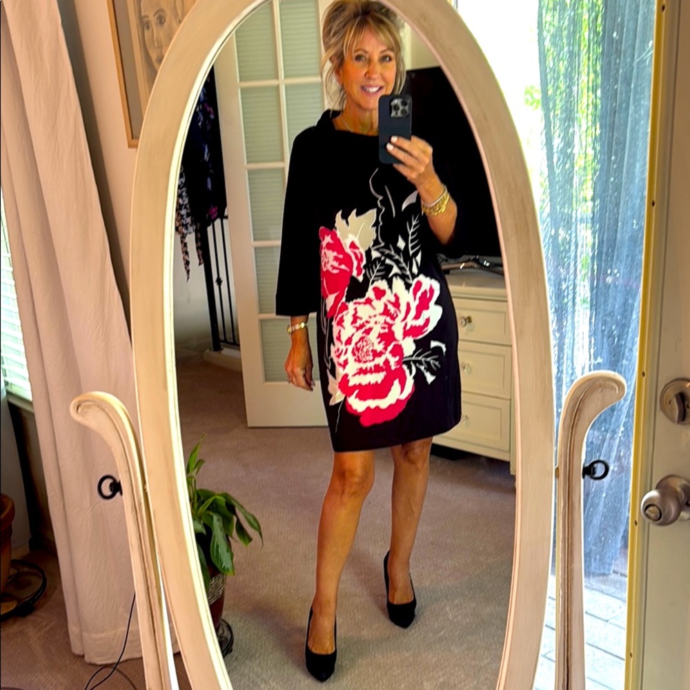 Floral Black A-line Dress